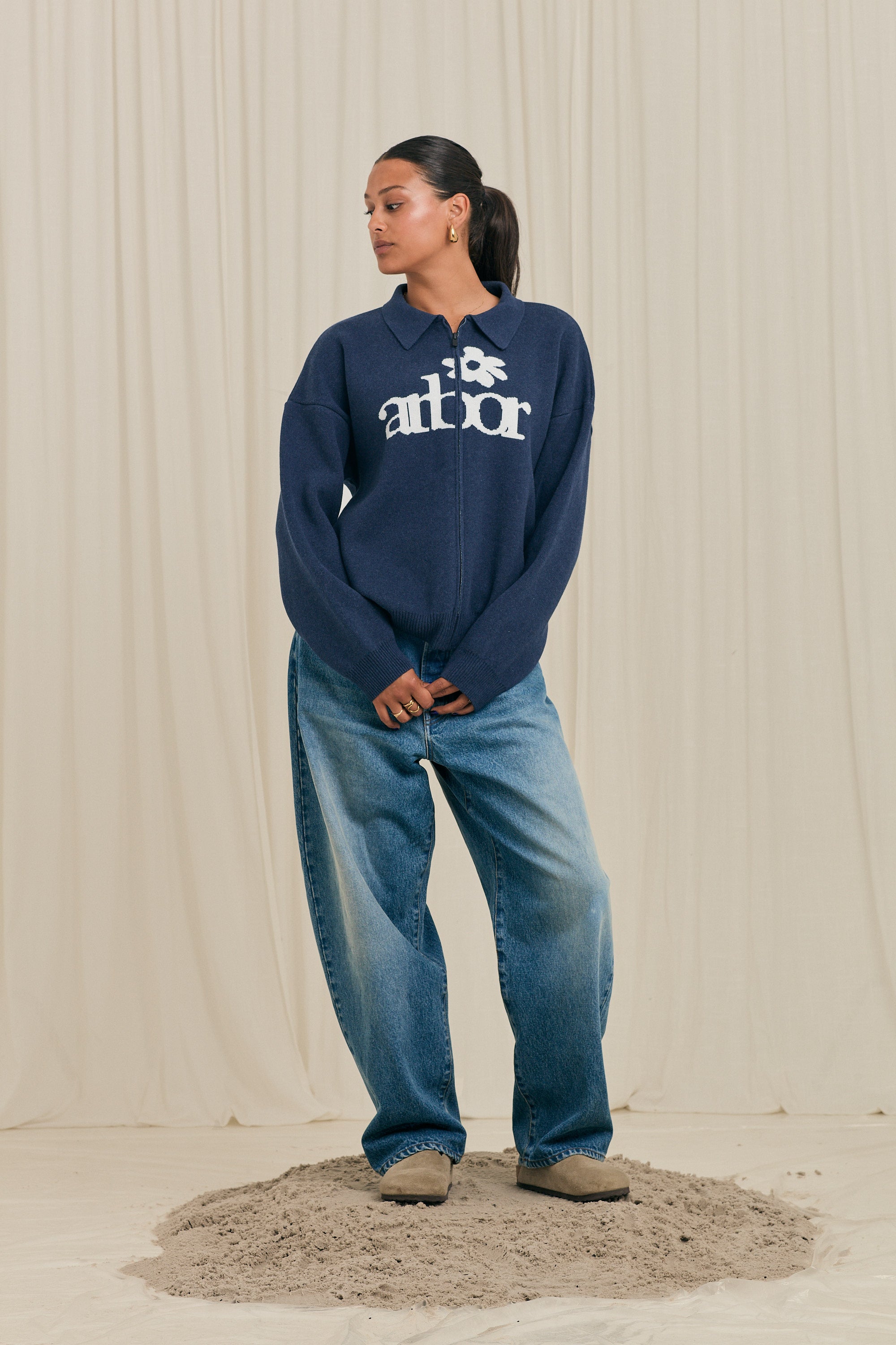 Blue Zipper Polo Knit