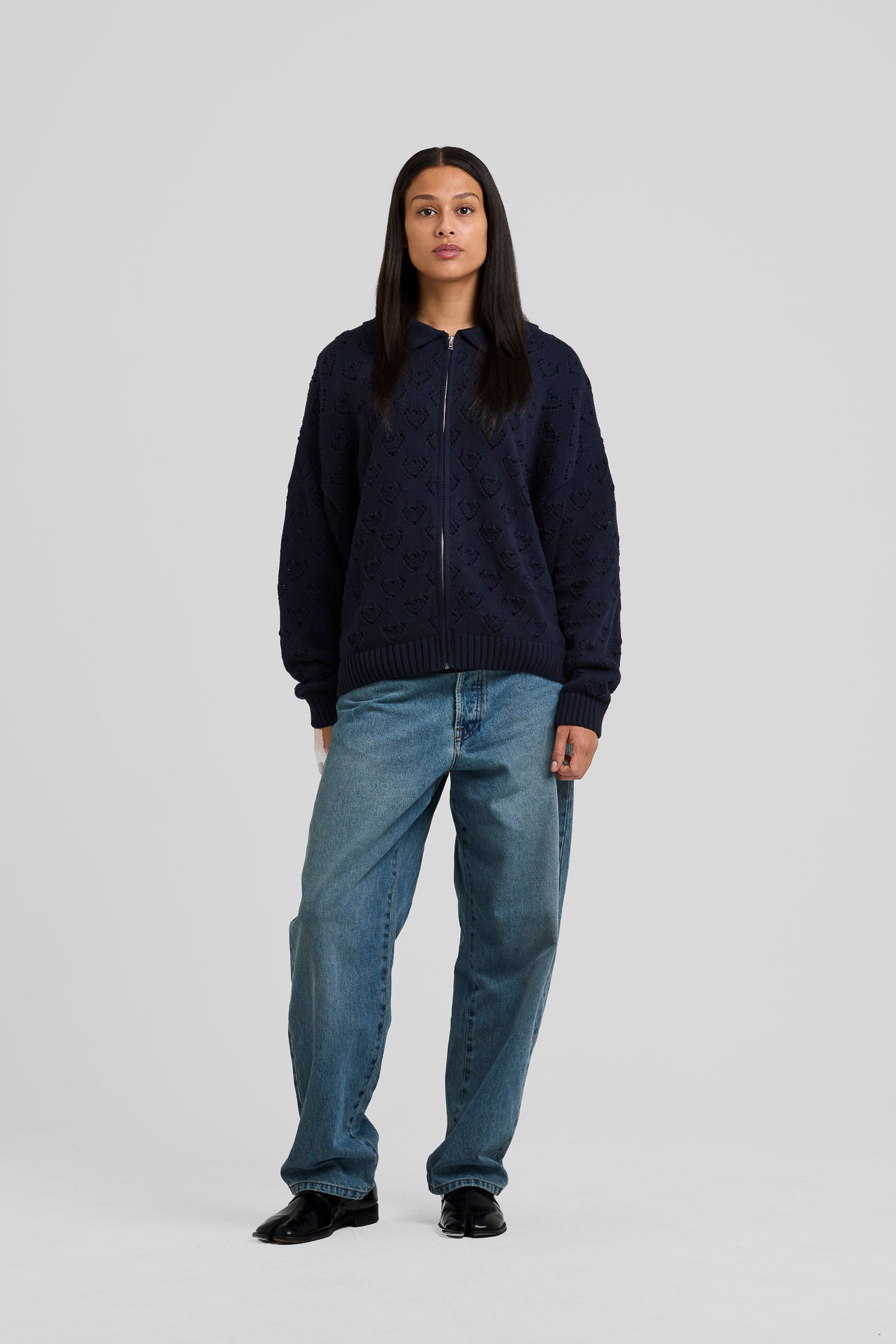 Heart Zip Knit Blue