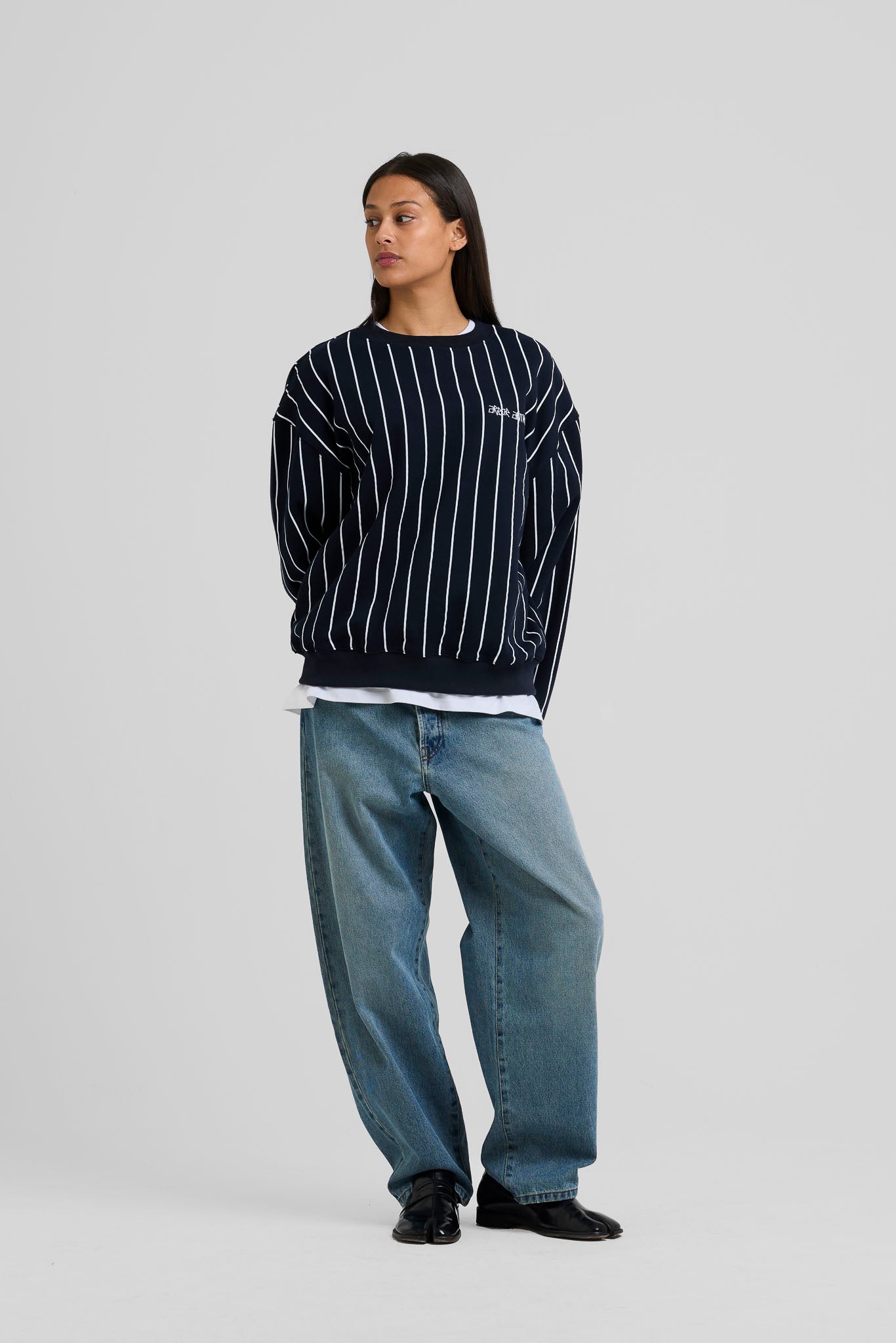 Vertical Lines Crewneck Blue