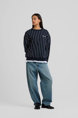 Vertical Lines Crewneck Blue