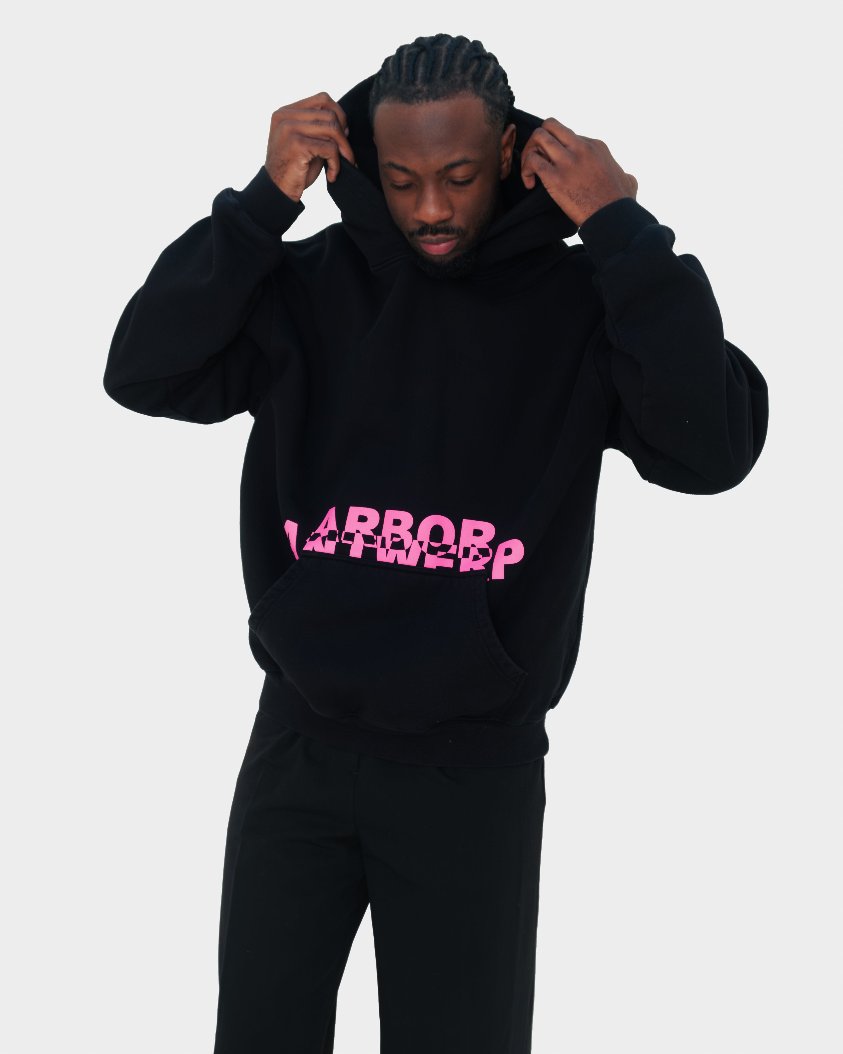 Pink Overlay Hoodie Black