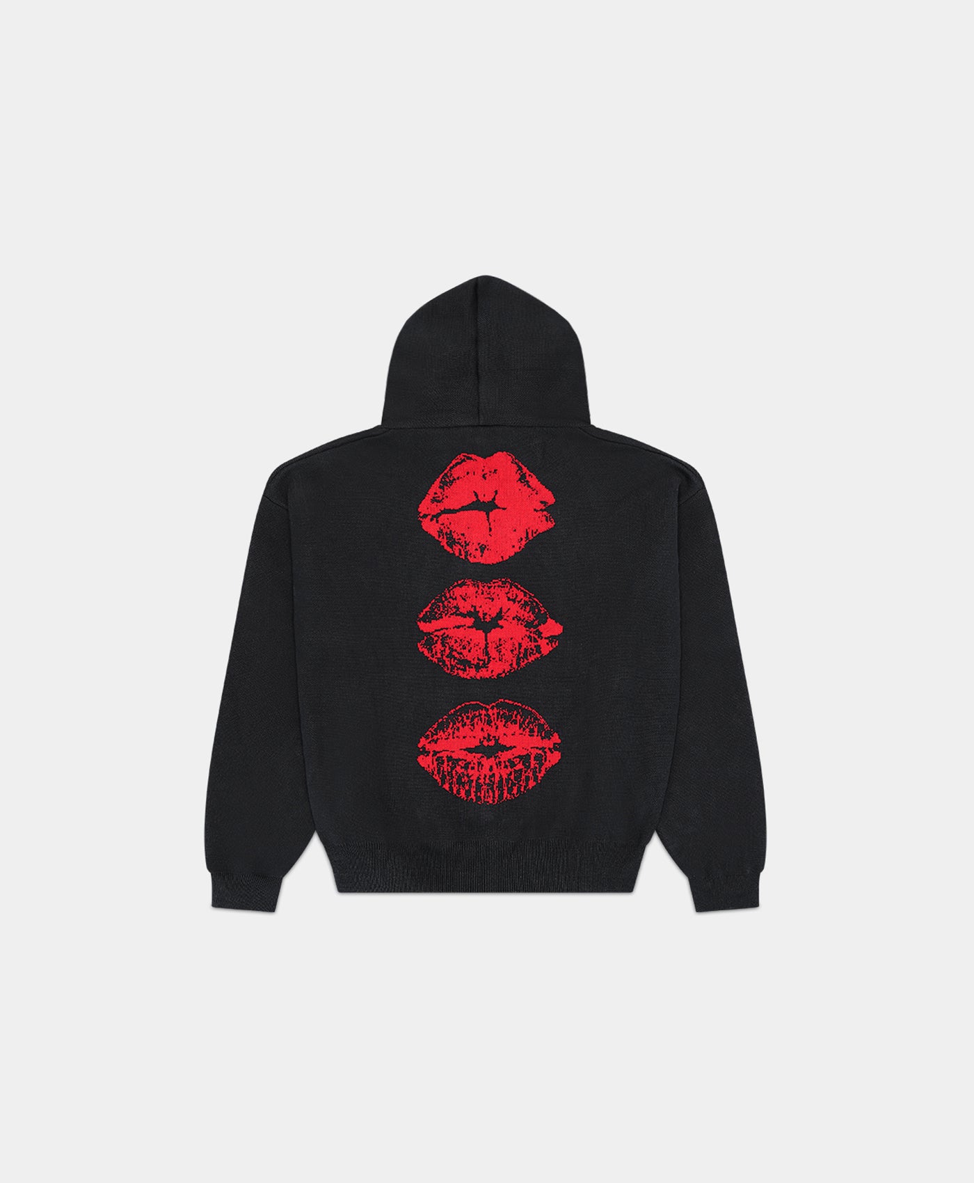 Red Lips Knitted Hoodie Black