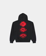 Red Lips Knitted Hoodie Black